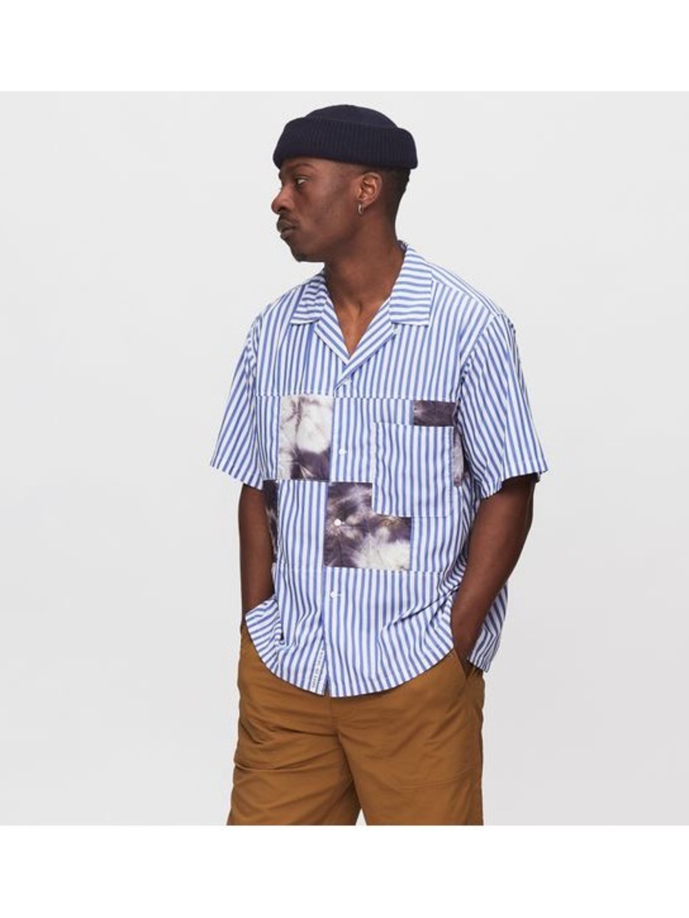 Nanamica Oversized Open Collar Striped Button Down Shirt